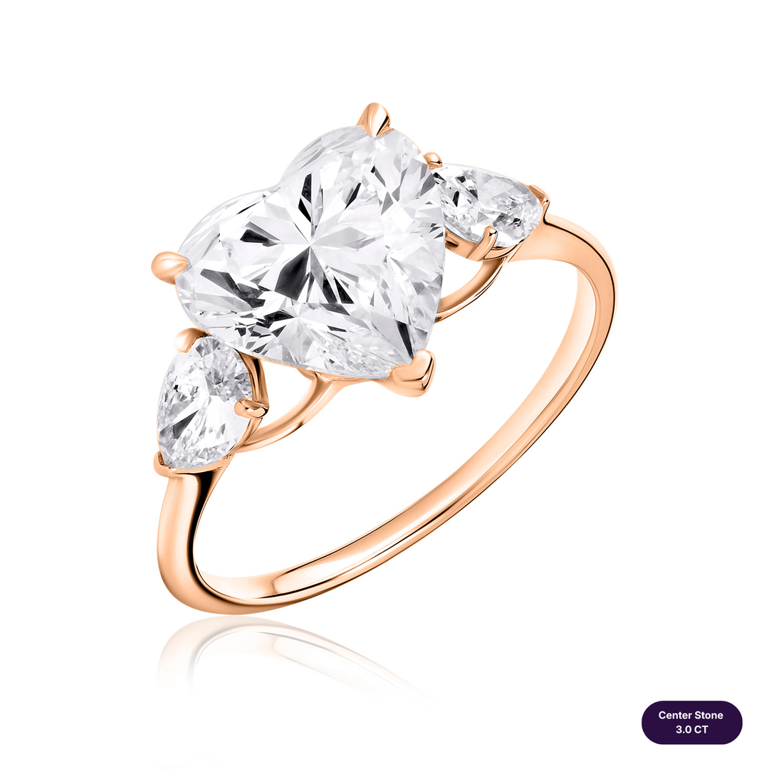 Three-Stones Lab Diamond Ring Heart