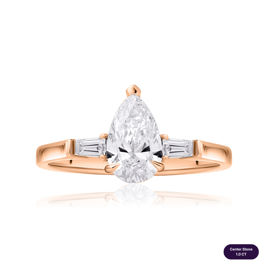 Three-Stones Lab Diamond Ring Pear with Tapered