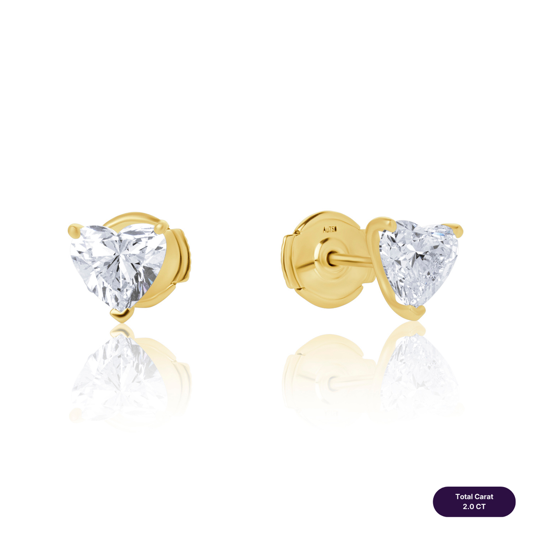 Solitaire Stud Lab Diamond Earrings Heart