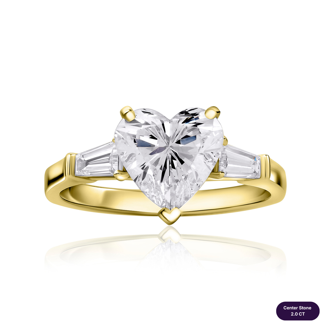 Three-Stones Lab Diamond Ring Heart with Tapered