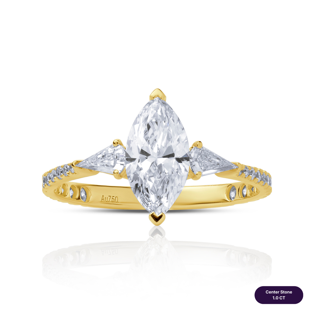 Three-Stones Lab Diamond Ring Marquise with Step Pear & Pave