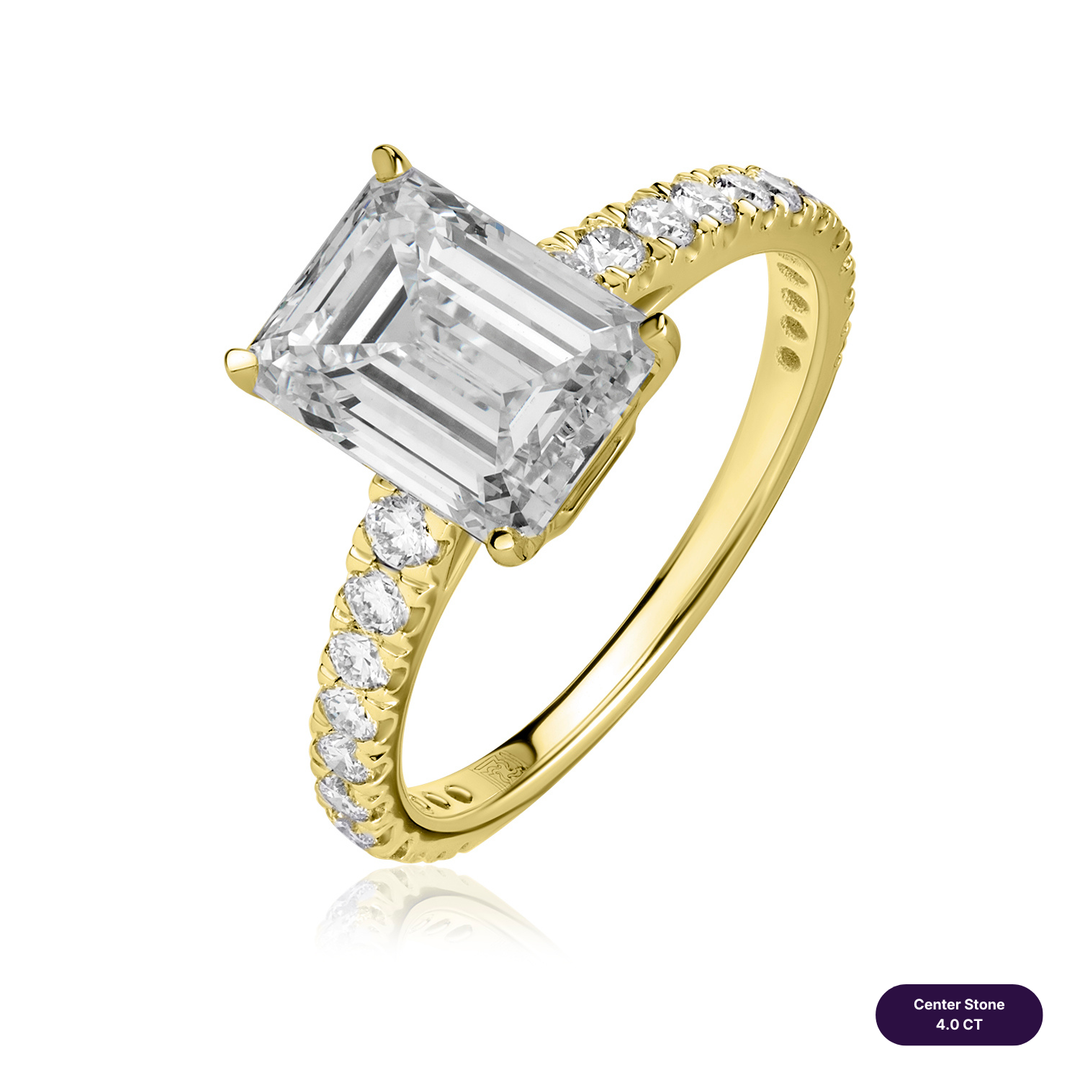 Solitaire Pave Lab Diamond Ring Emerald