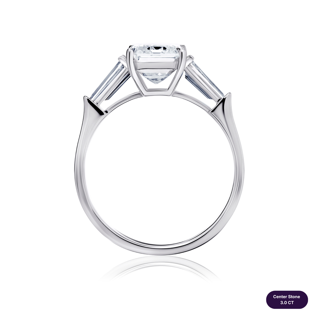 Three-Stones Lab Diamond Ring Emerald with Tapered