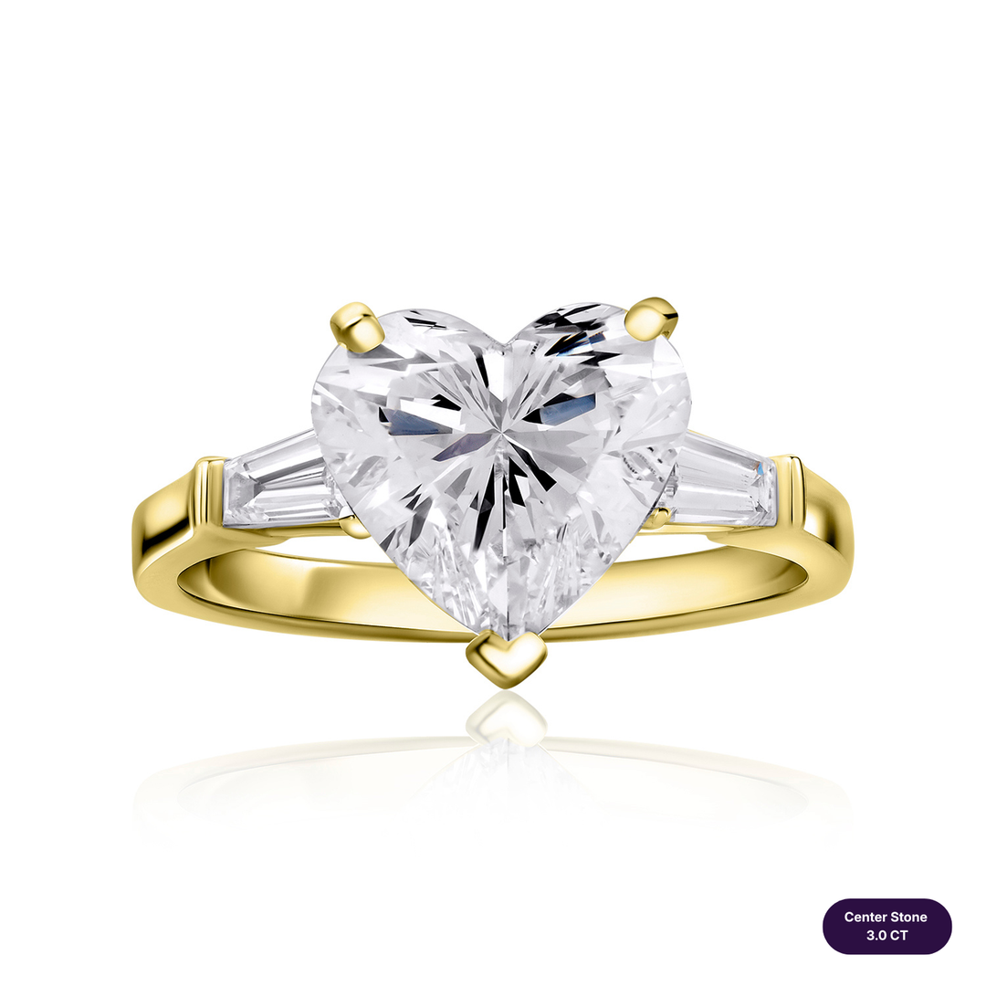 Three-Stones Lab Diamond Ring Heart with Tapered