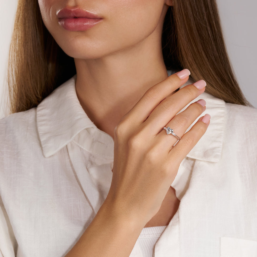 Three-Stones Lab Diamond Ring Heart with Tapered