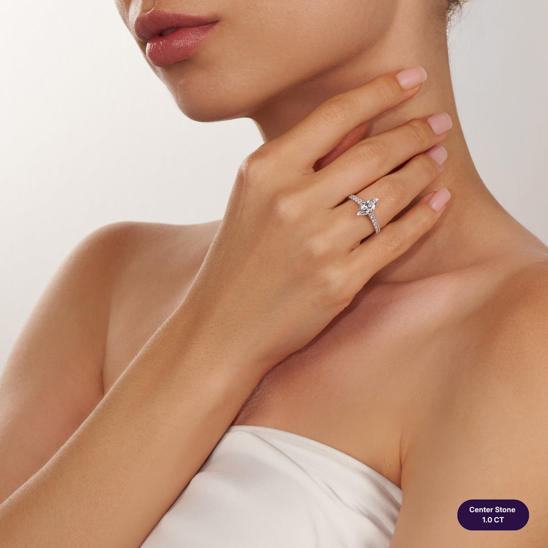 Solitaire Pave Lab Diamond Ring Marquise
