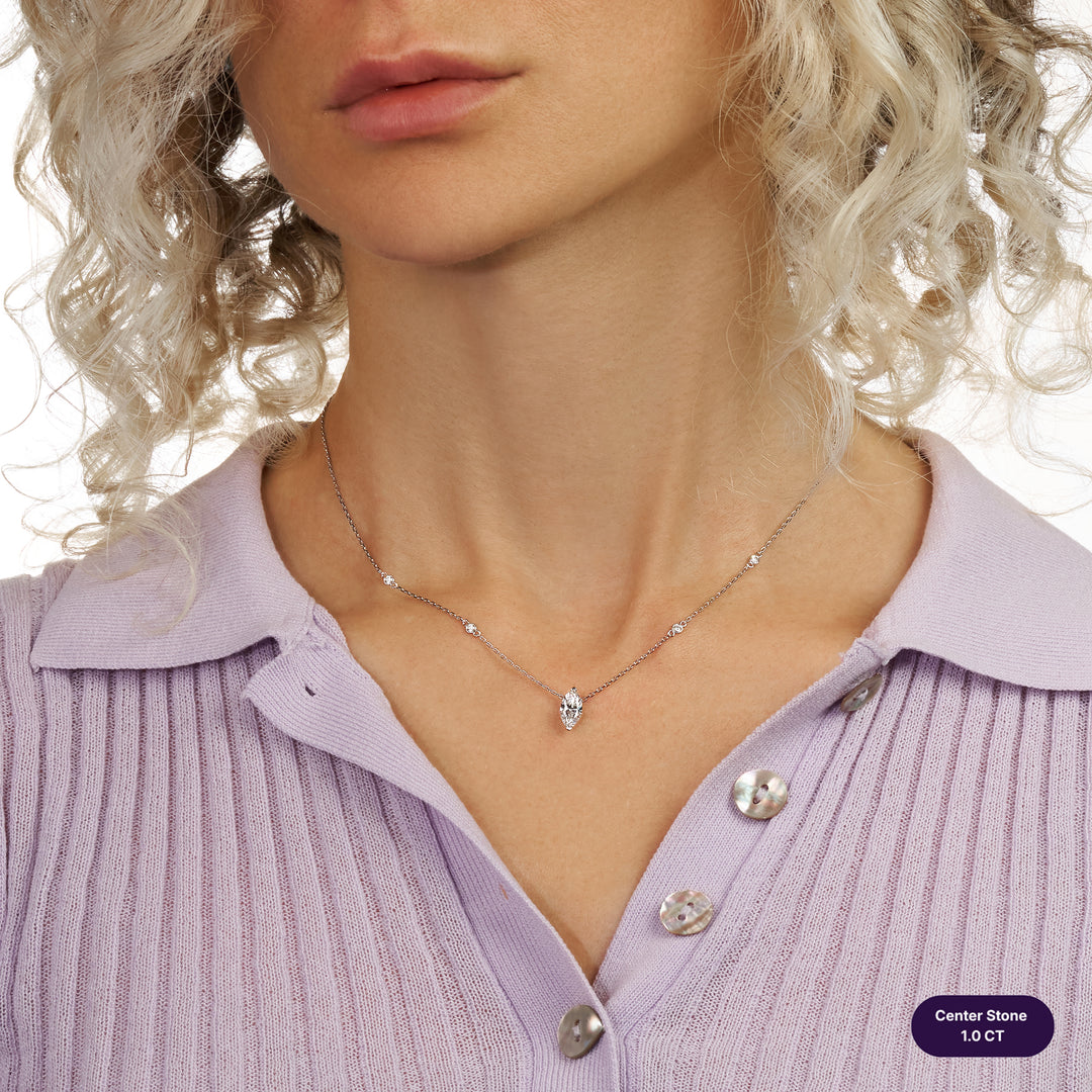 Solitaire Lab Diamond Necklace Marquise with Round
