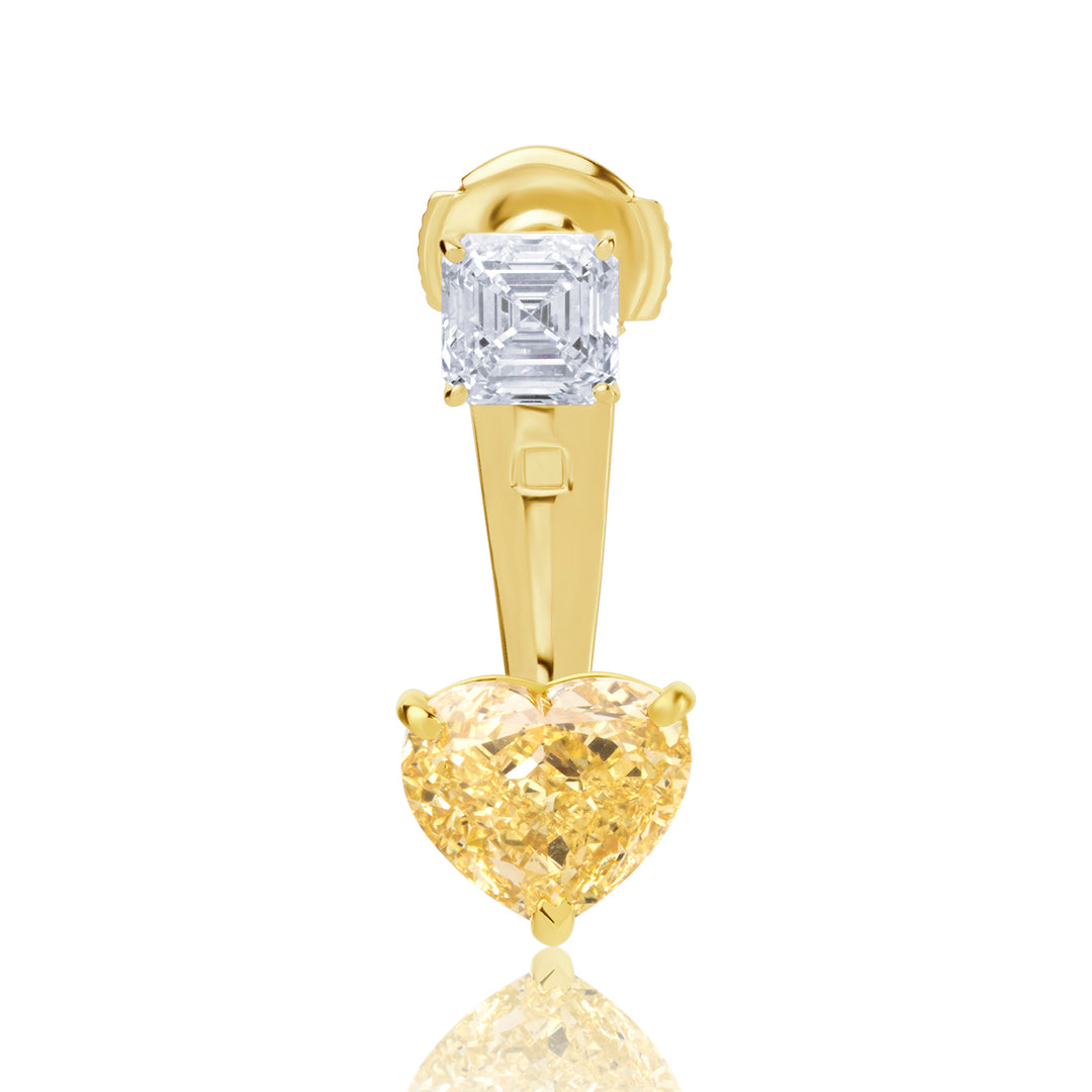 Stud & Drop Lab Diamond Earrings Fancy Heart with Square Emerald