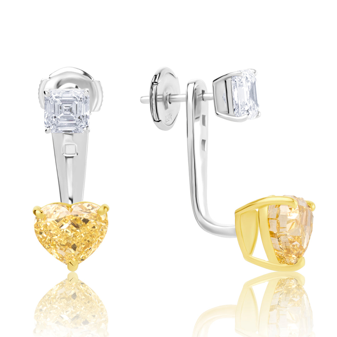 Stud & Drop Lab Diamond Earrings Fancy Heart with Square Emerald