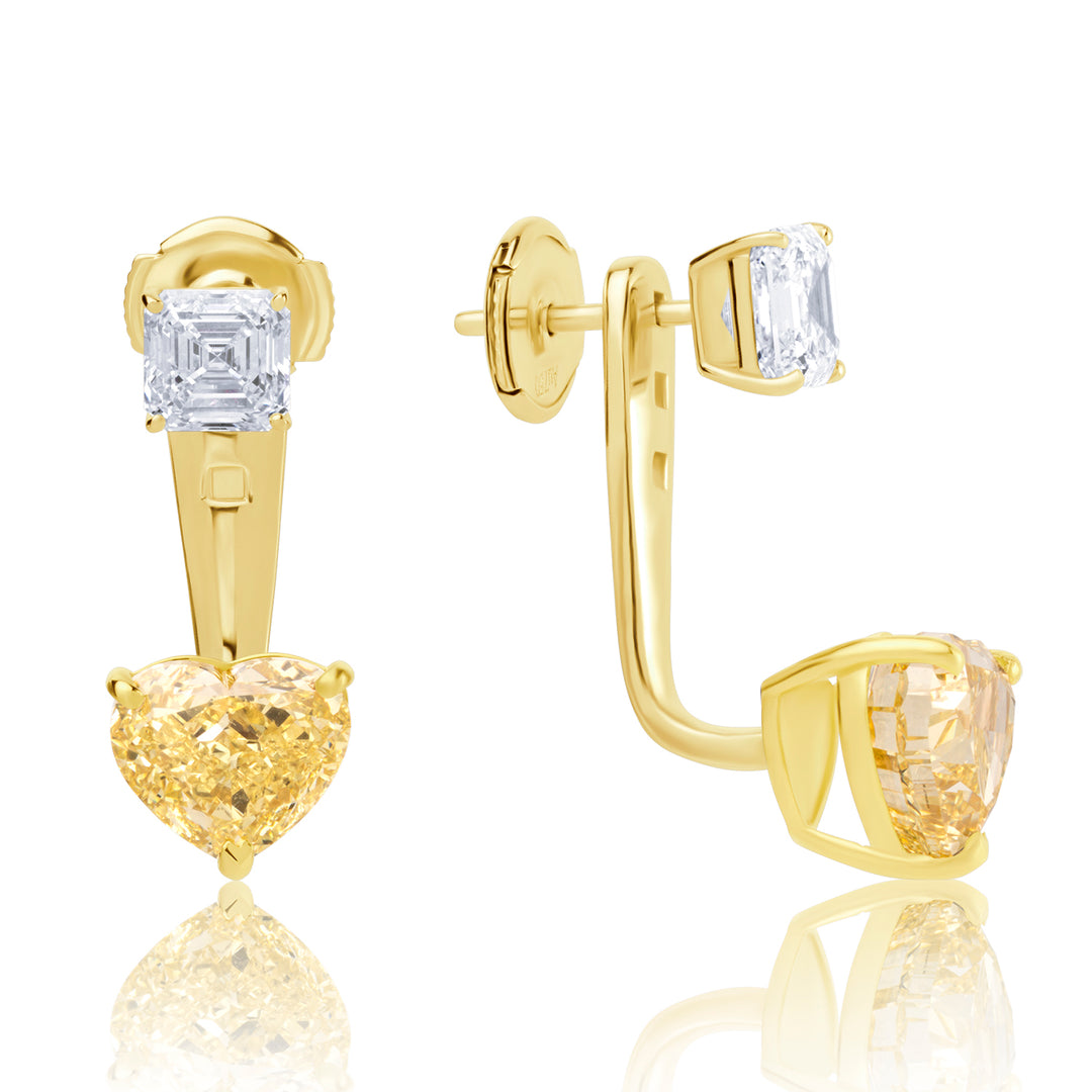Stud & Drop Lab Diamond Earrings Fancy Heart with Square Emerald