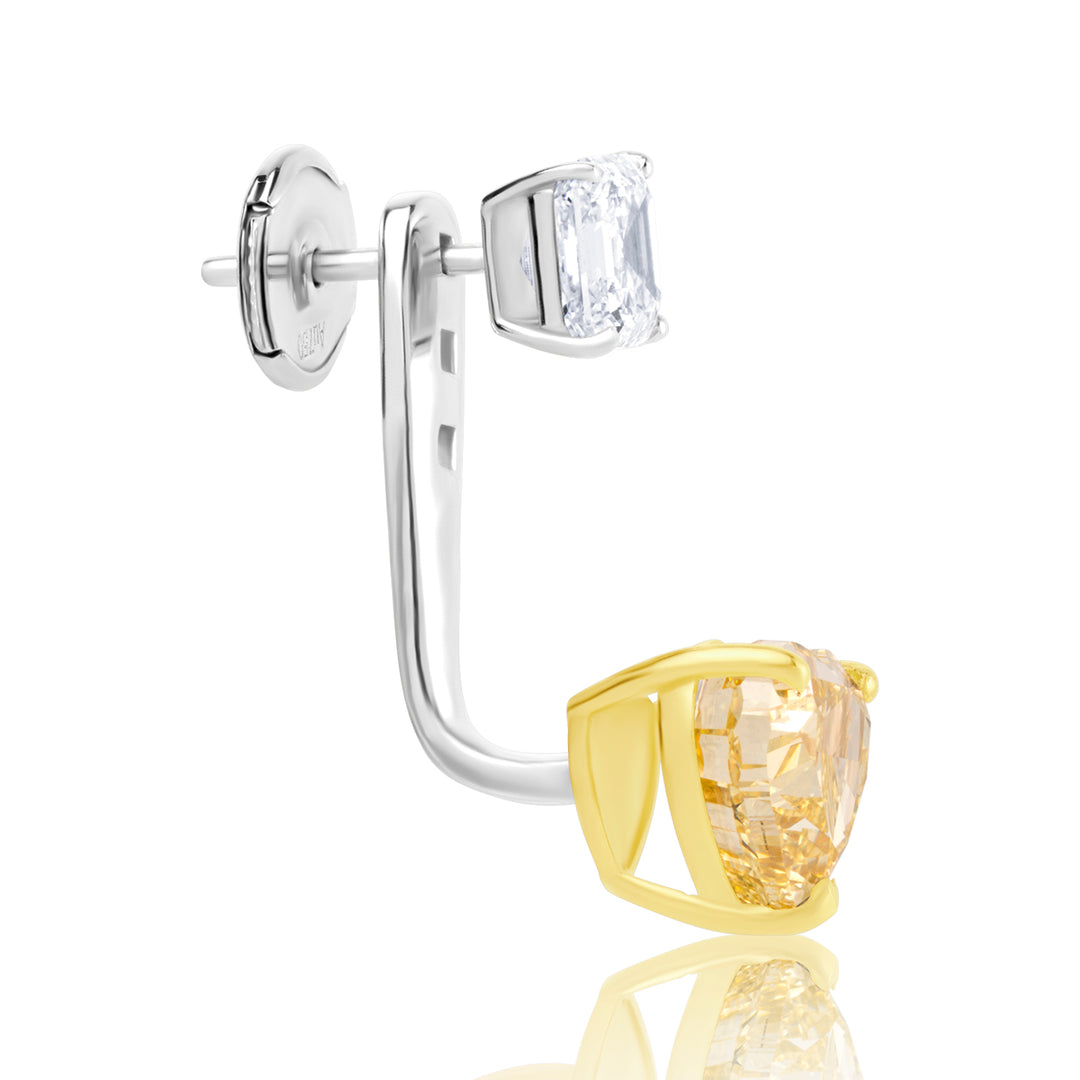 Stud & Drop Lab Diamond Earrings Fancy Heart with Square Emerald
