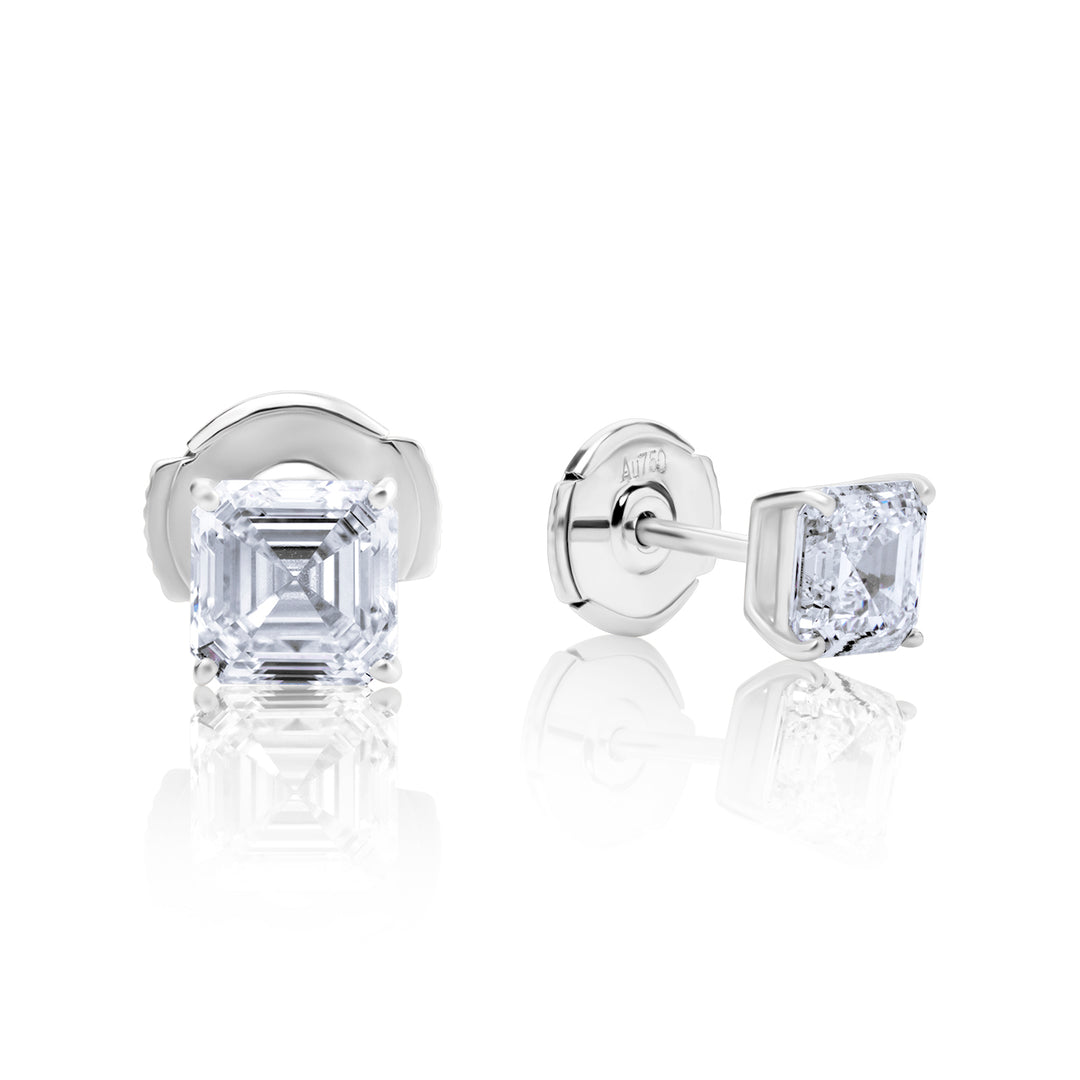 Stud & Drop Lab Diamond Earrings Fancy Heart with Square Emerald