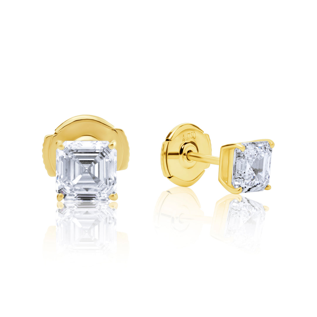 Stud & Drop Lab Diamond Earrings Fancy Heart with Square Emerald