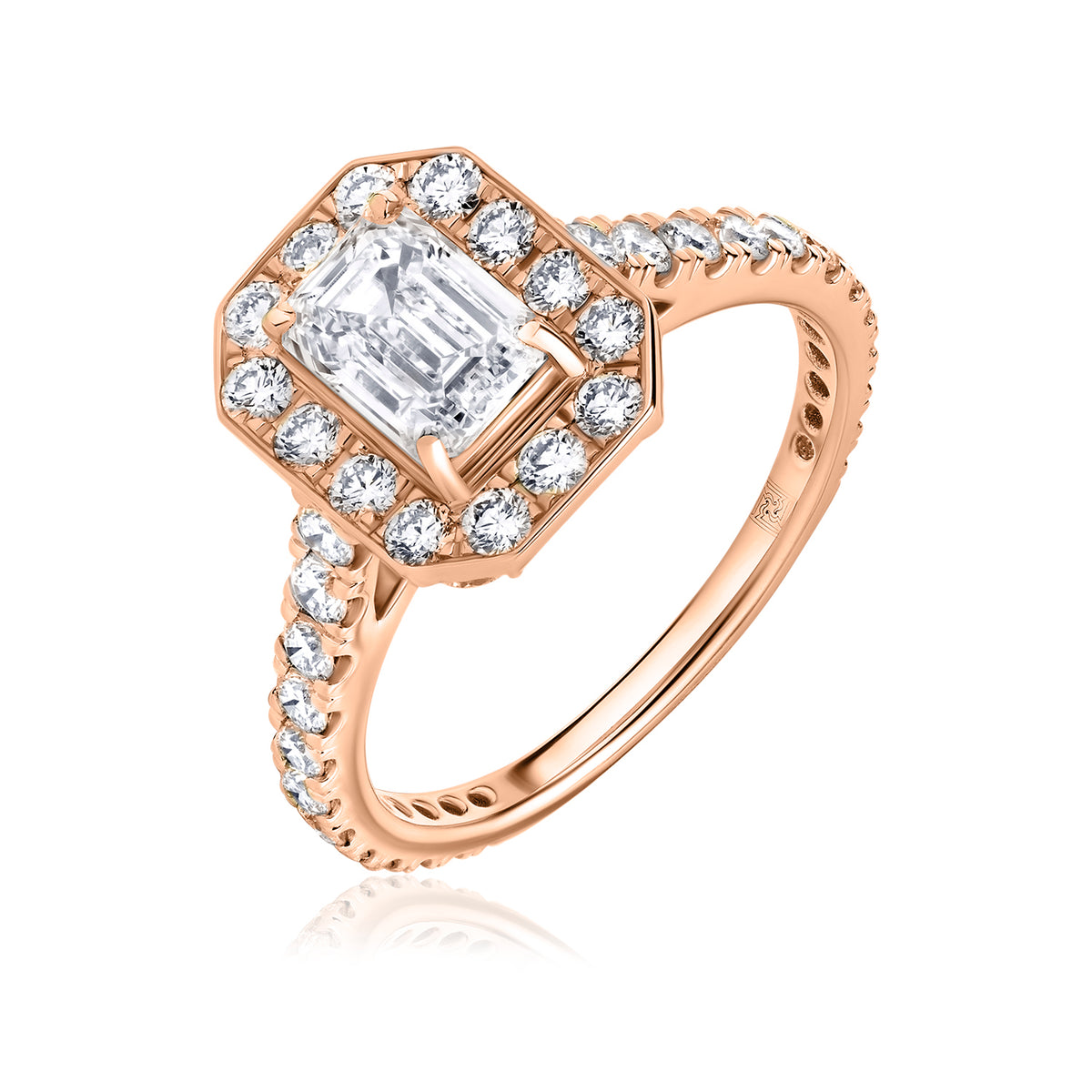 Halo lab diamond ring emerald