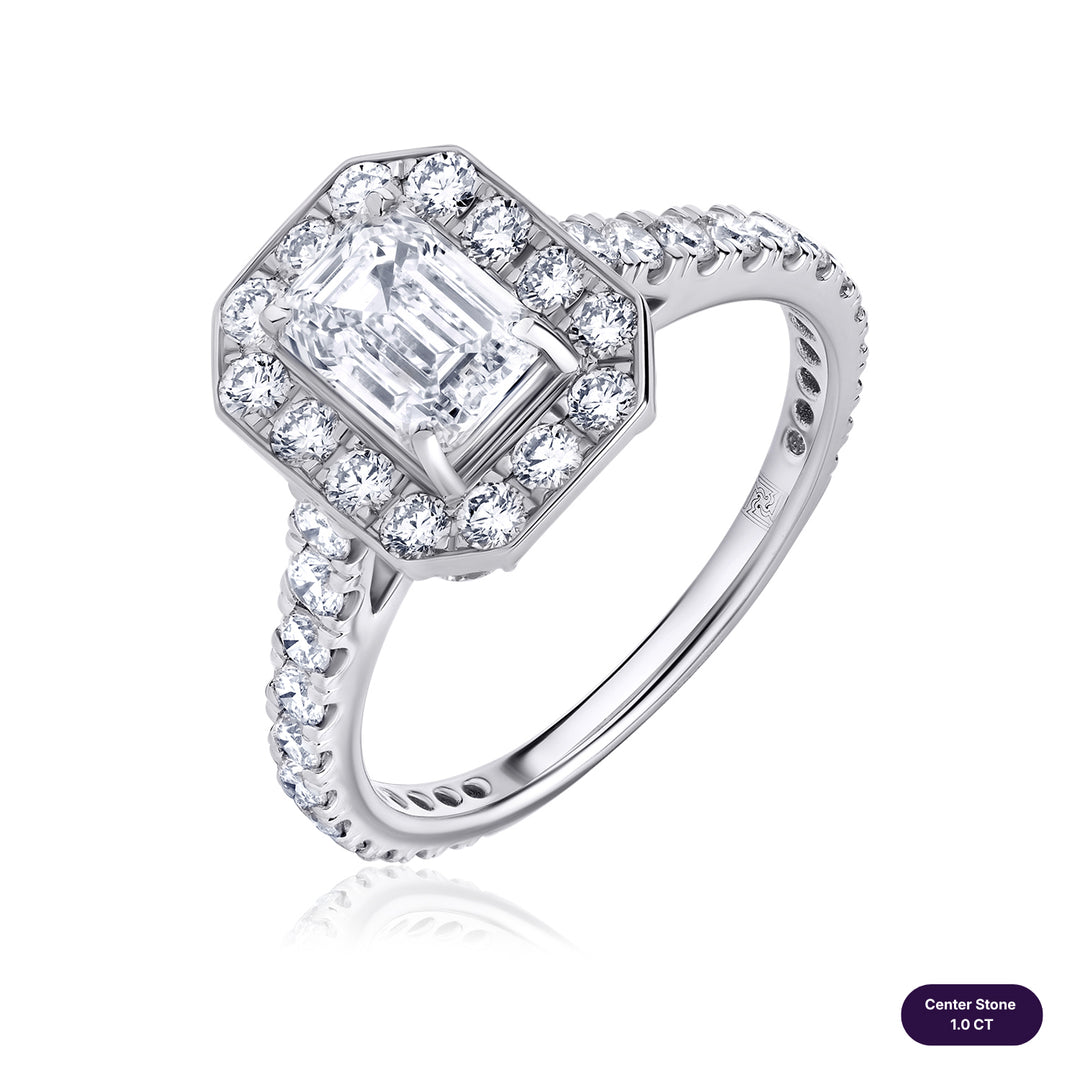 Halo Lab Diamond Ring Emerald