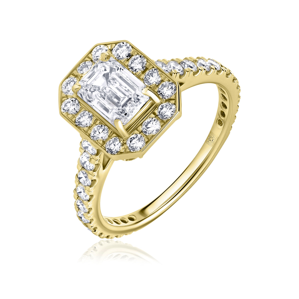 Halo lab diamond ring emerald