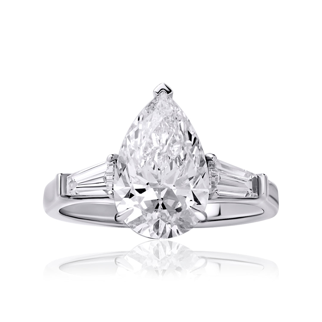 Three-Stones Lab Diamond Ring Pear with Tapered 2.0 CT