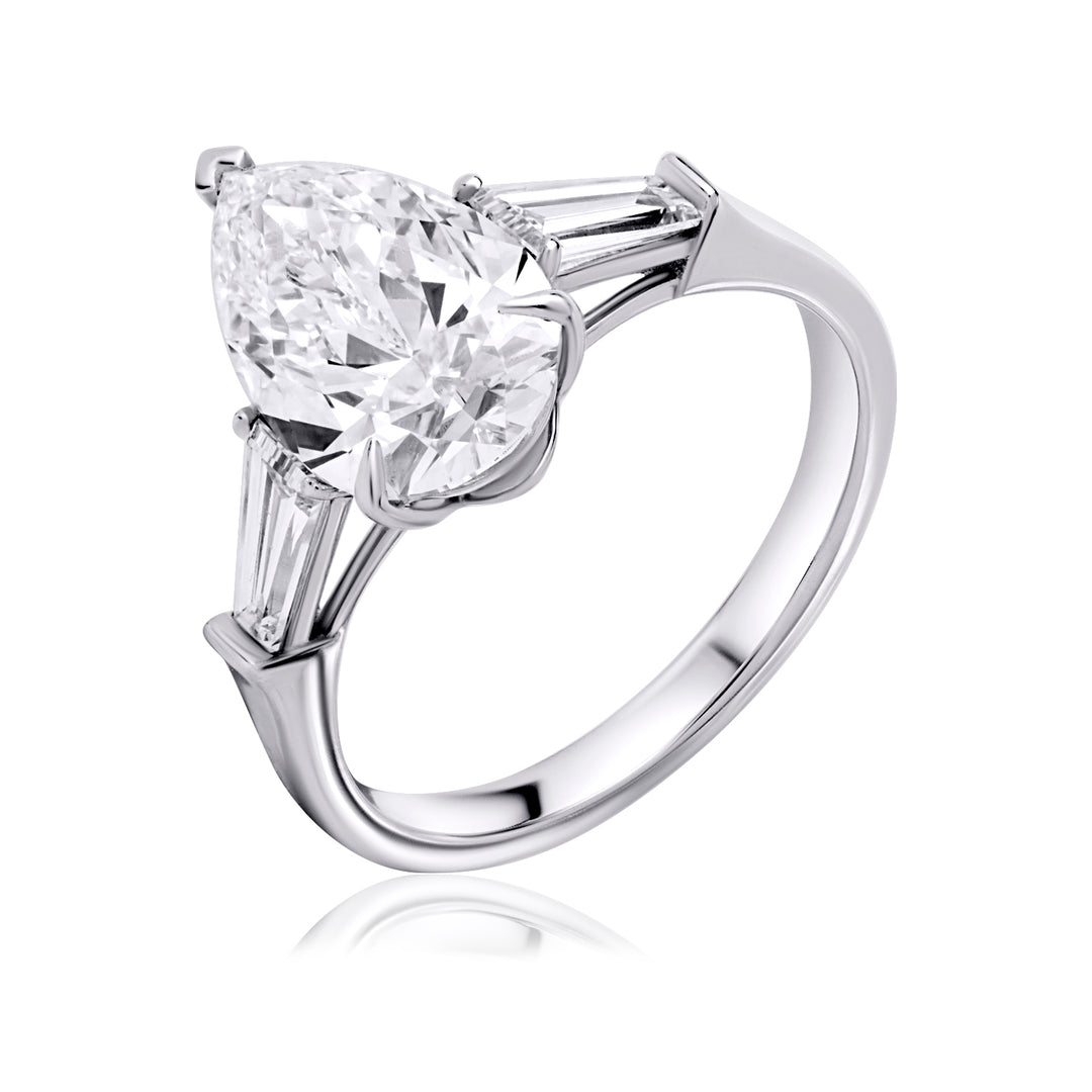 Three-Stones Lab Diamond Ring Pear with Tapered 2.0 CT