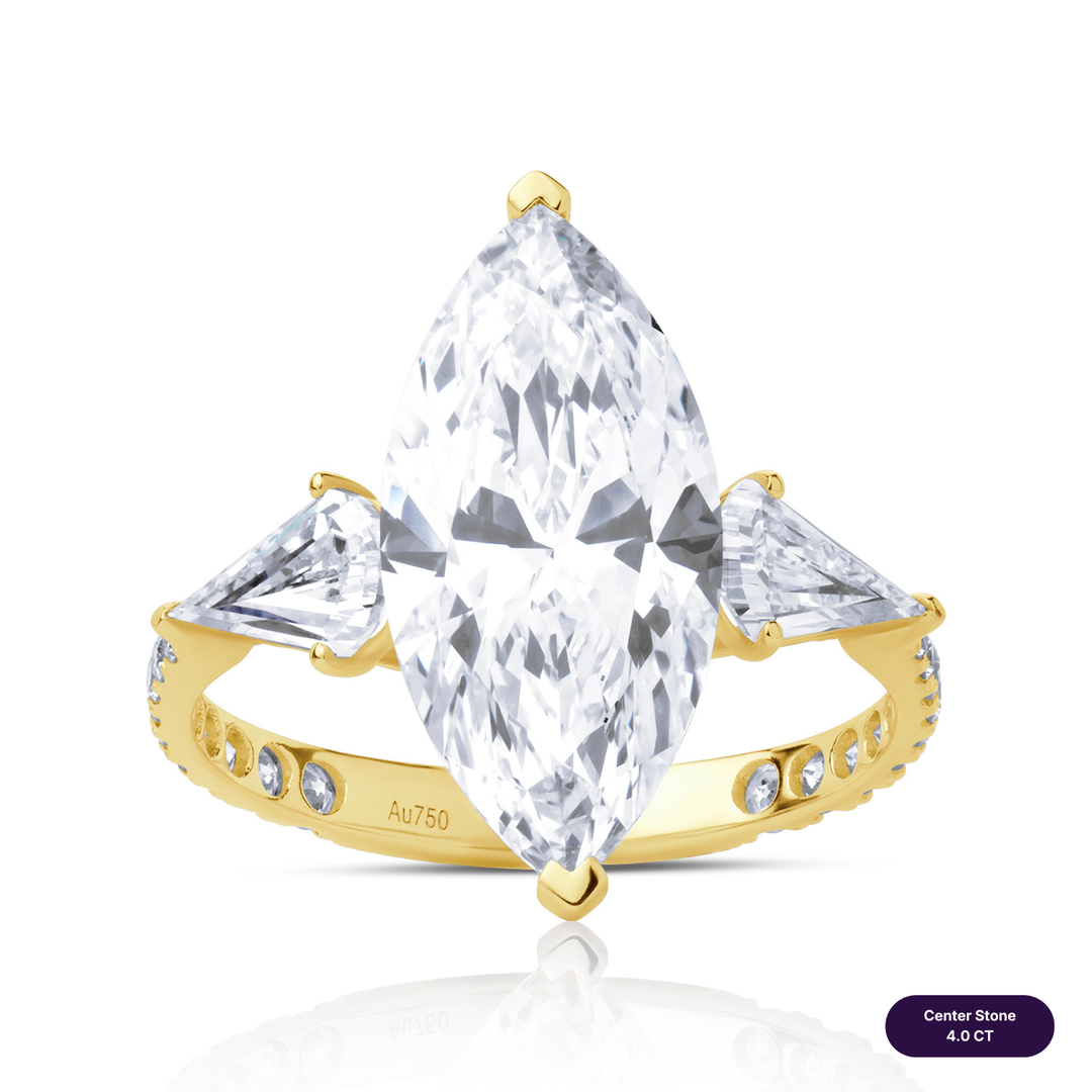 Three-Stones Lab Diamond Ring Marquise with Step Pear & Pave