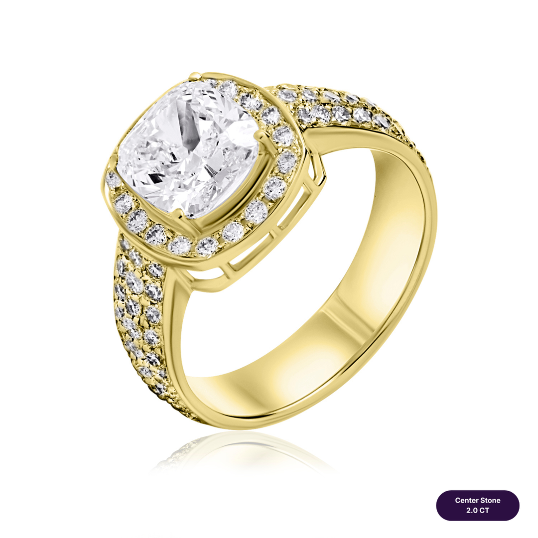 Solitaire Pave Lab Diamond Ring Square Cushion