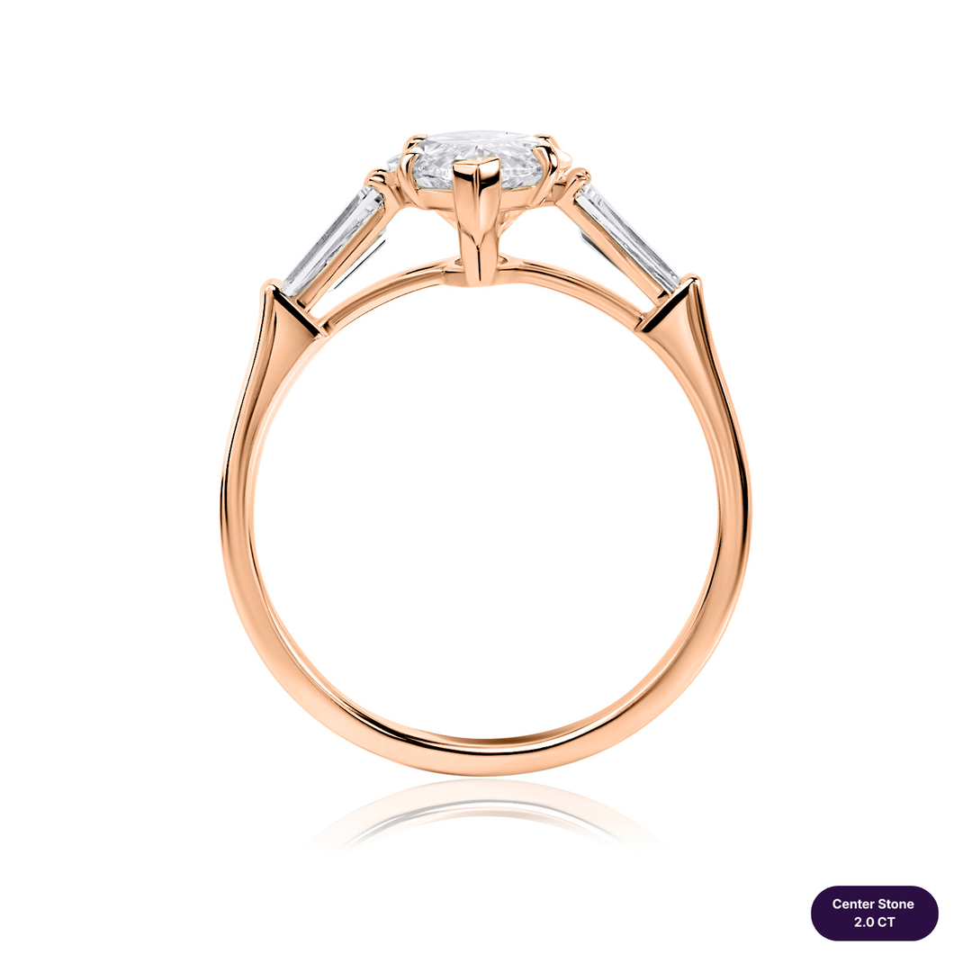 Three-Stones Lab Diamond Ring Marquise with Tapered