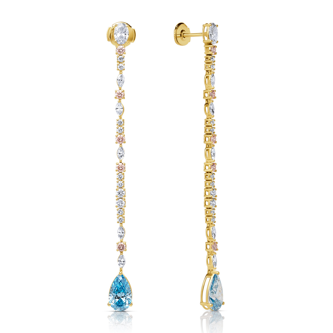 Drop Lab Diamond Earrings Pear and Round with Oval and Marquise