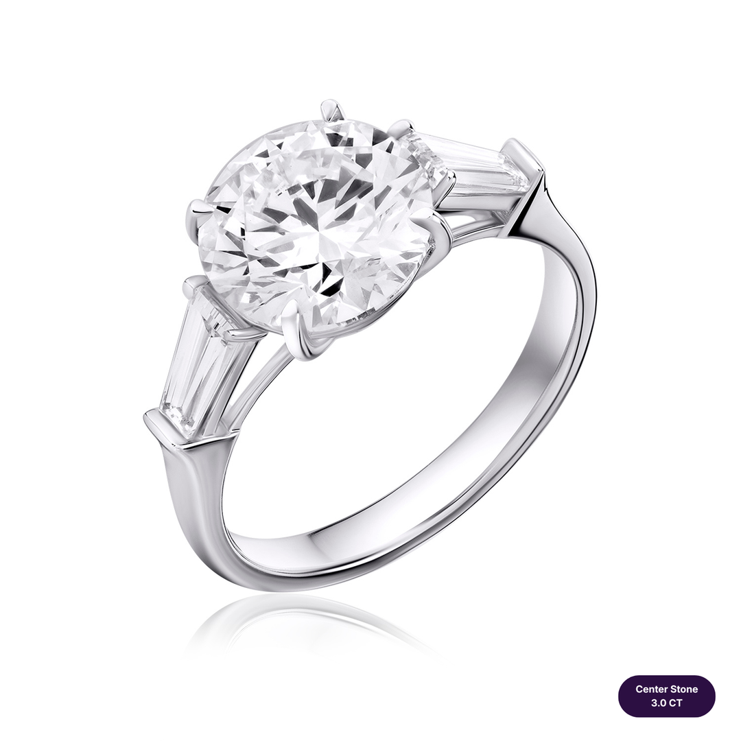 Three-Stones Lab Diamond Ring Round with Tapered