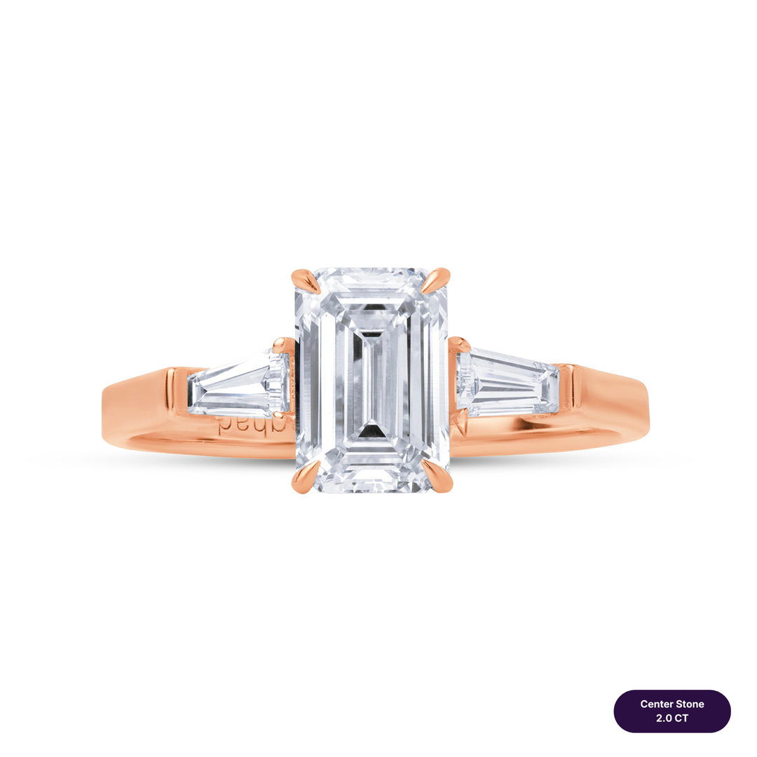 Three-Stones Lab Diamond Ring Emerald with Tapered