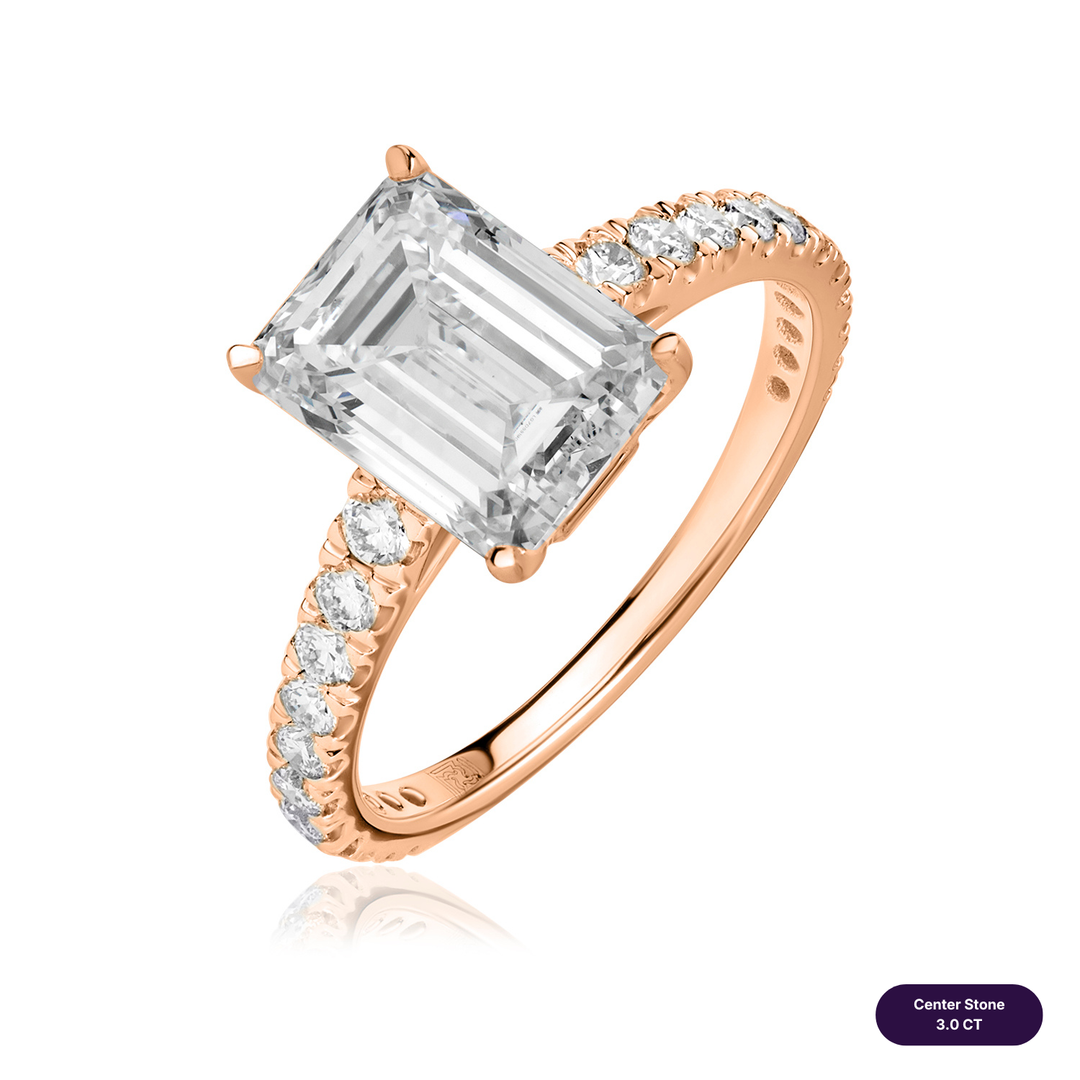 Solitaire Pave Lab Diamond Ring Emerald