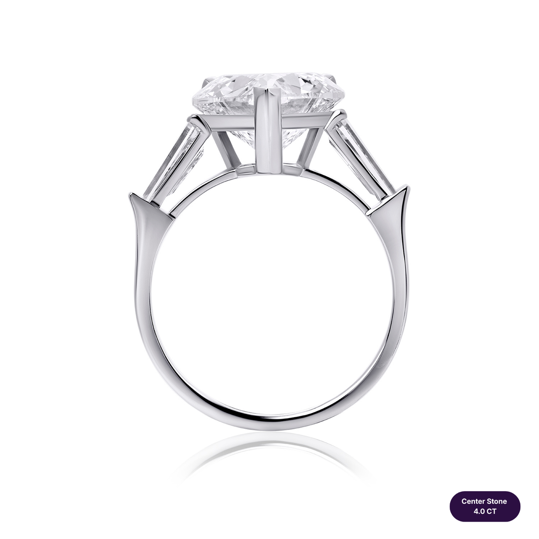 Three-Stones Lab Diamond Ring Heart with Tapered