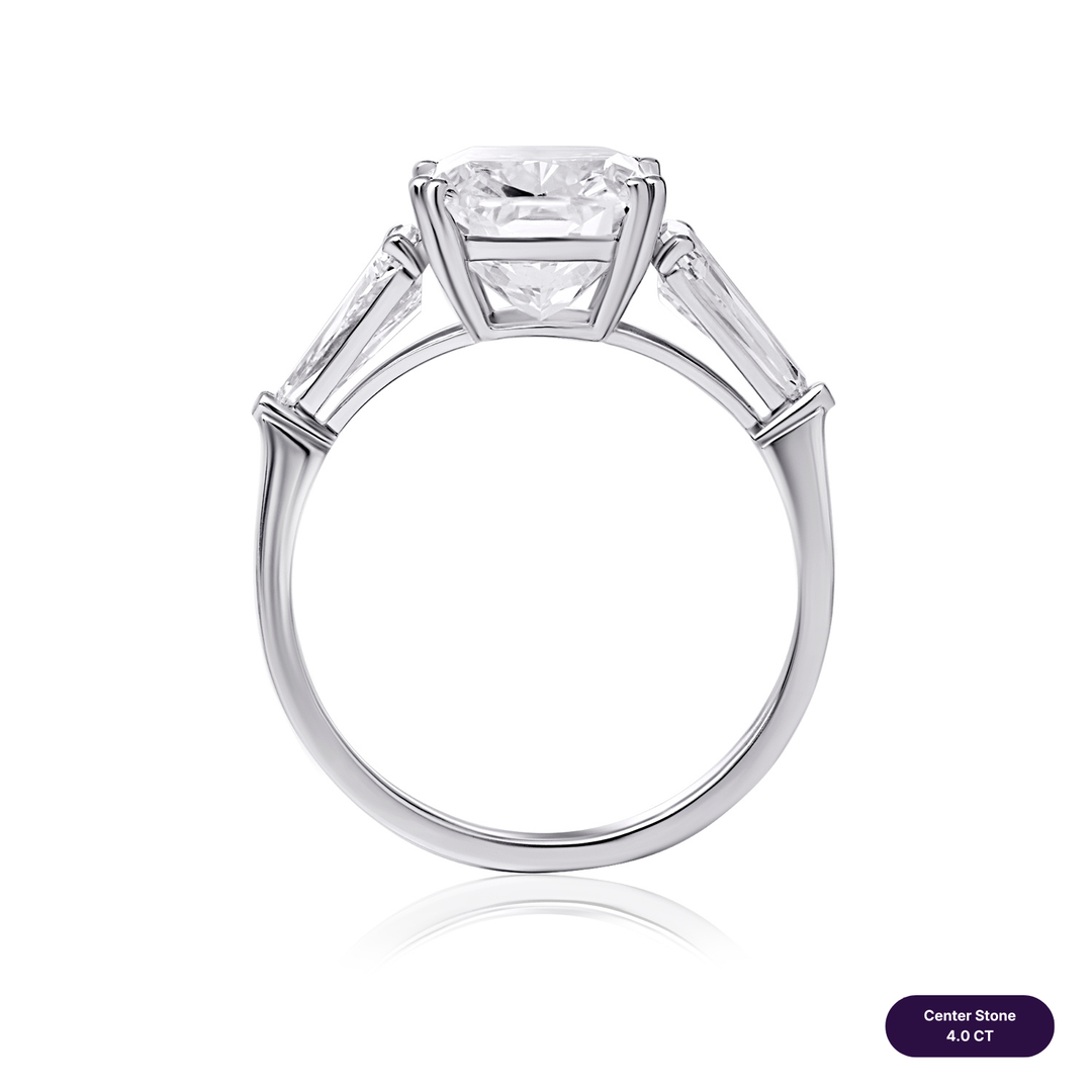Three-Stones Lab Diamond Ring Cushion with Shield