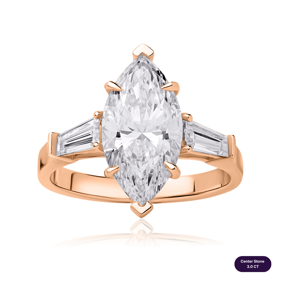Three-Stones Lab Diamond Ring Marquise with Tapered