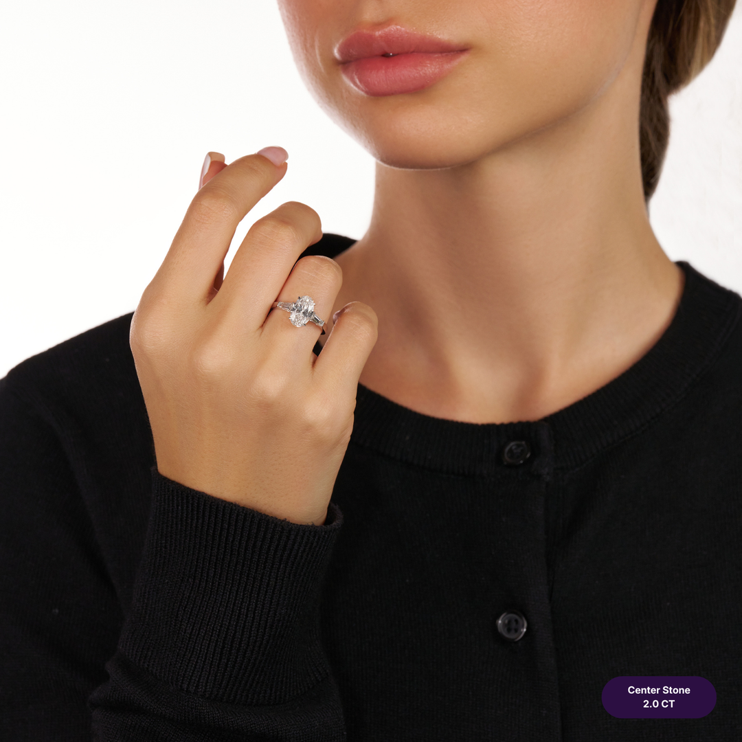 Three-Stones Lab Diamond Ring Oval with Tapered