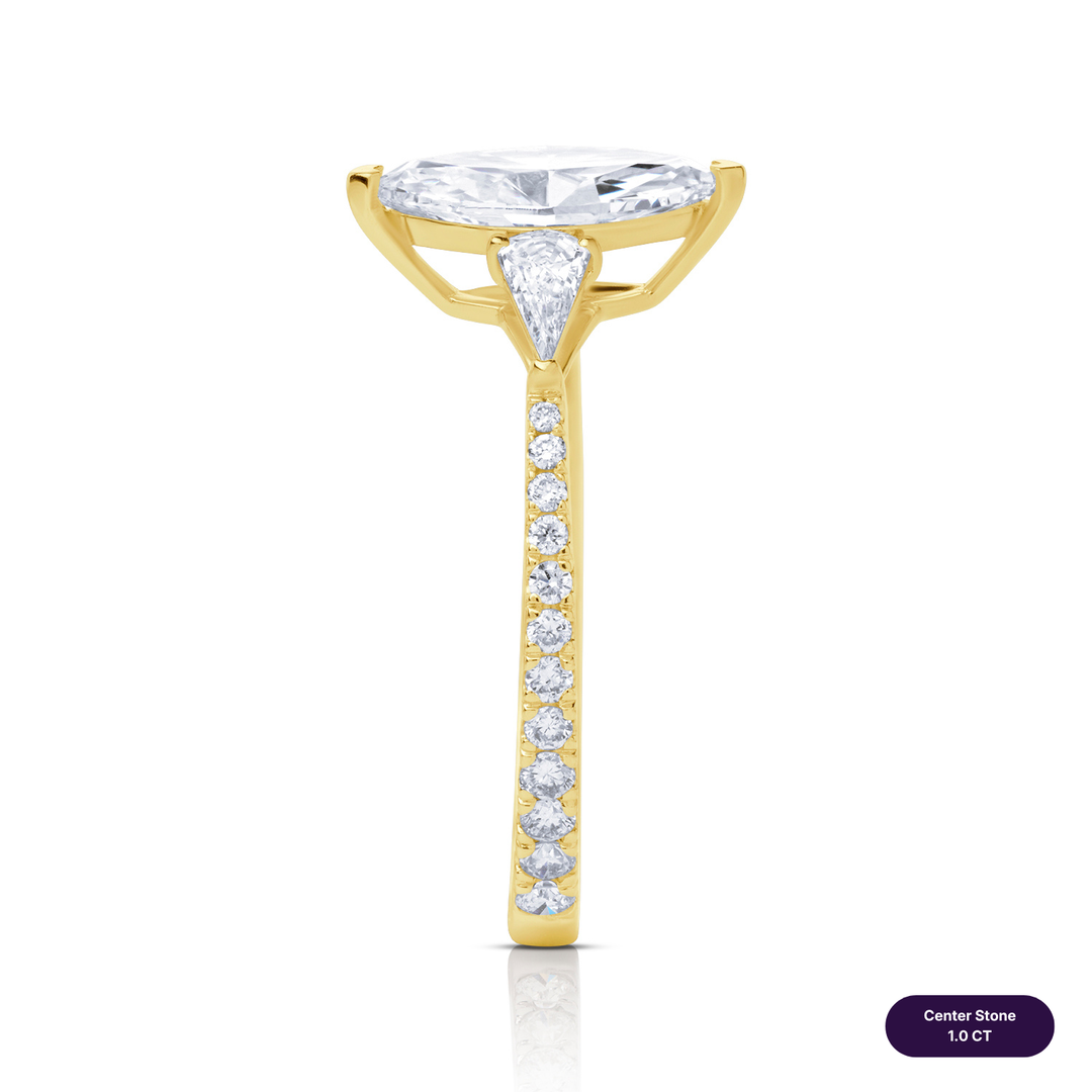 Three-Stones Lab Diamond Ring Marquise with Step Pear & Pave