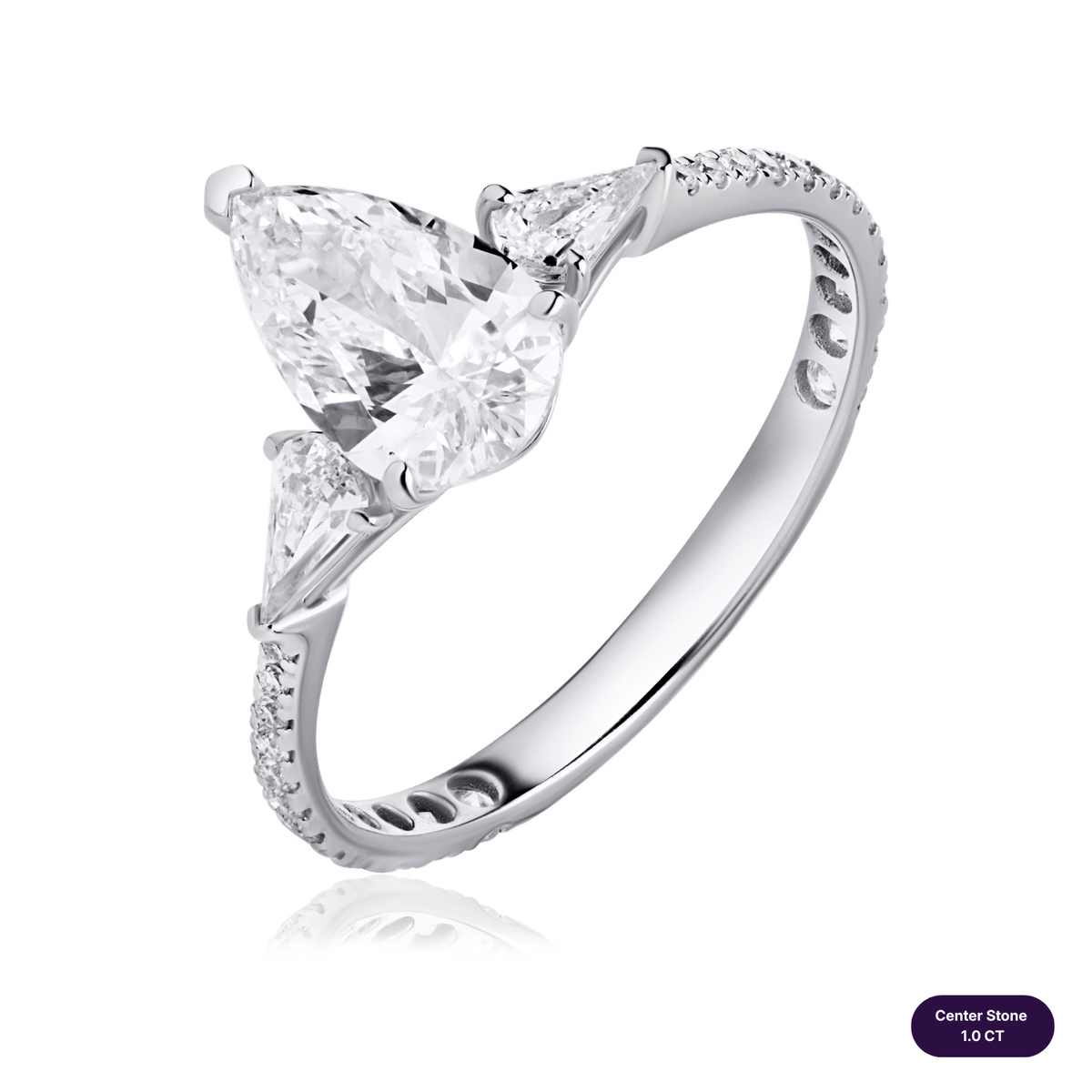 Three stones lab diamond ring pear with step pear & pave