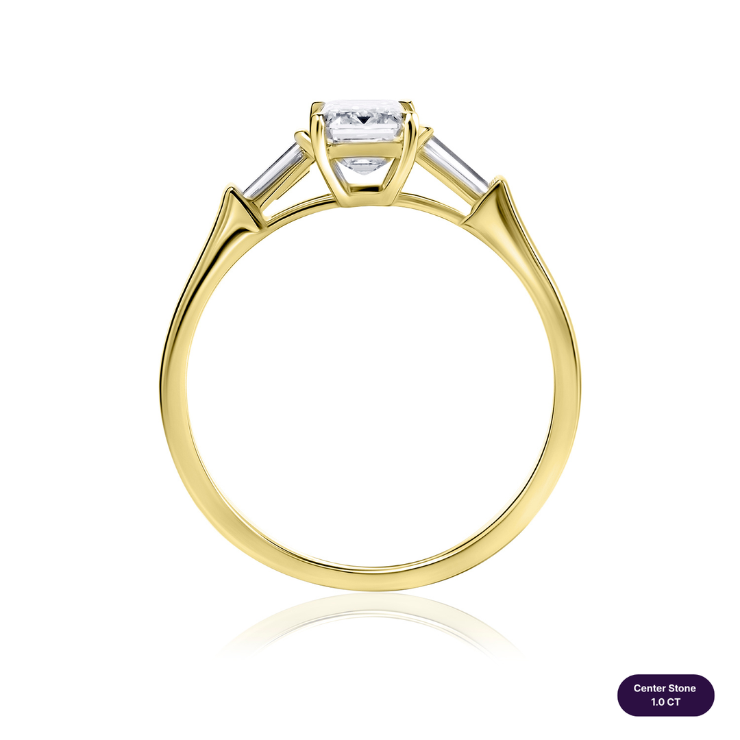 Three-Stones Lab Diamond Ring Emerald with Tapered