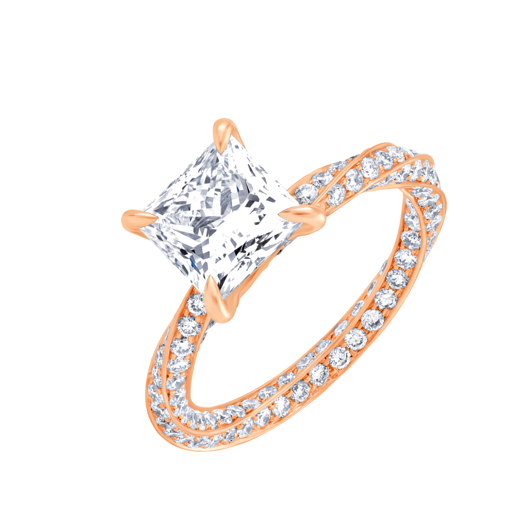 Special Lab Diamond Ring Princess with Pave