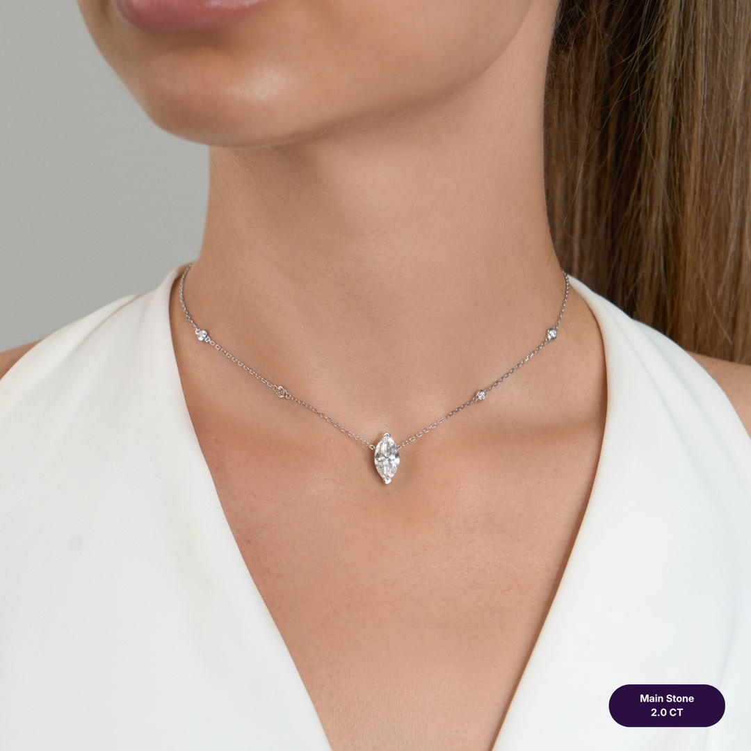 Solitaire Lab Diamond Necklace Marquise with Round