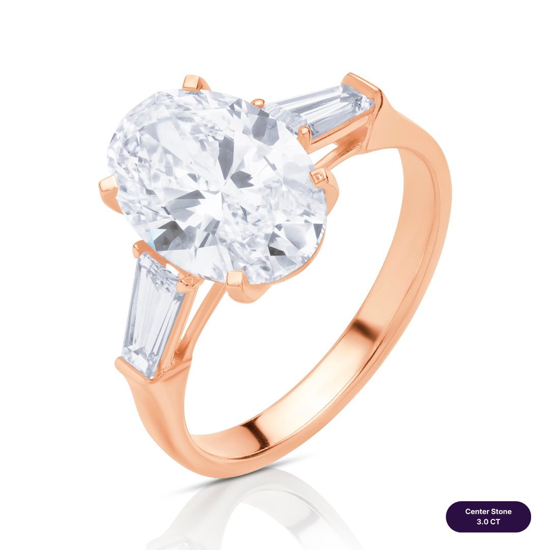 Three-Stones Lab Diamond Ring Oval with Tapered
