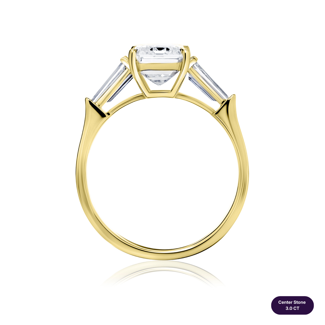 Three-Stones Lab Diamond Ring Emerald with Tapered
