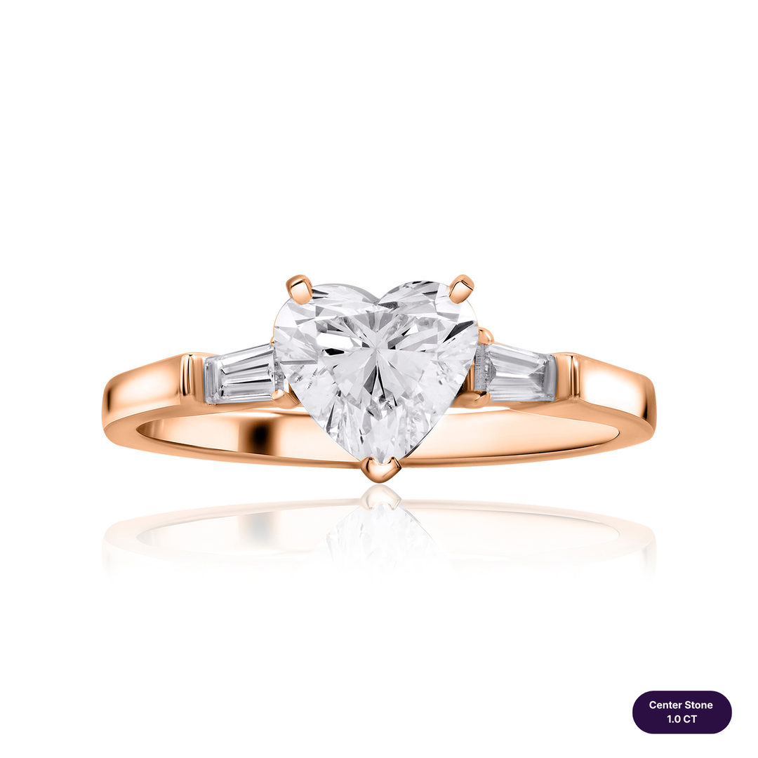 Three-Stones Lab Diamond Ring Heart with Tapered