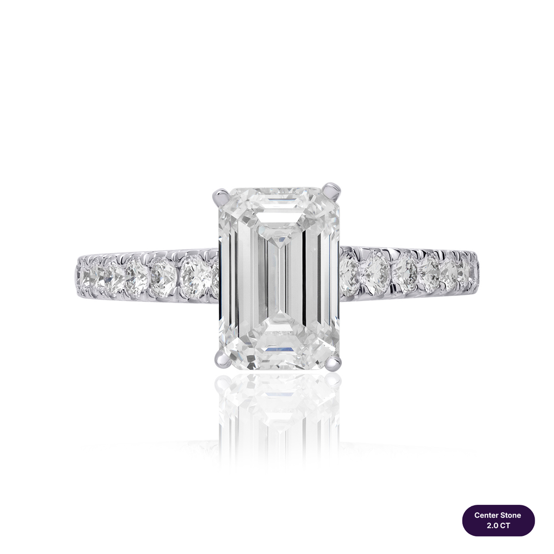 Solitaire Pave Lab Diamond Ring Emerald