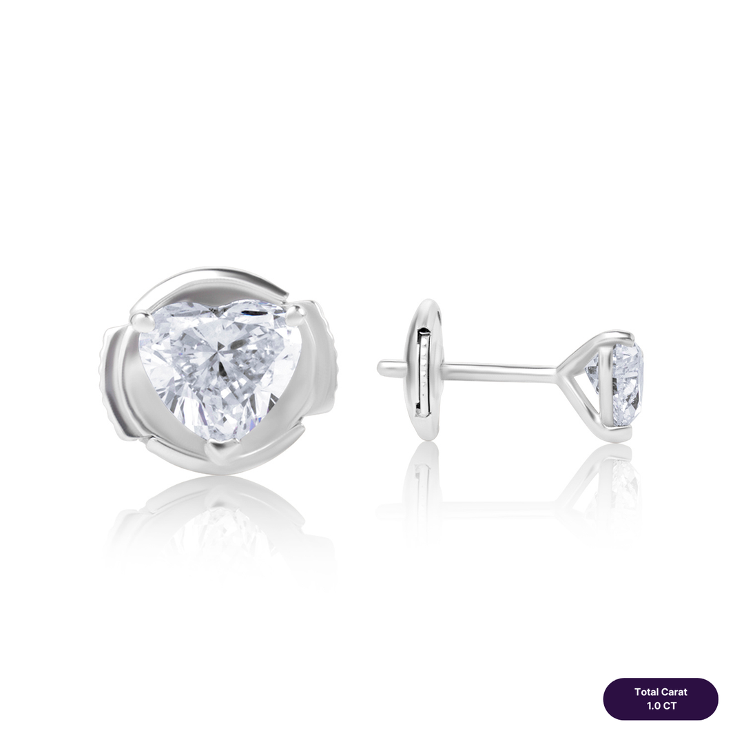 Solitaire Stud Lab Diamond Earrings Heart