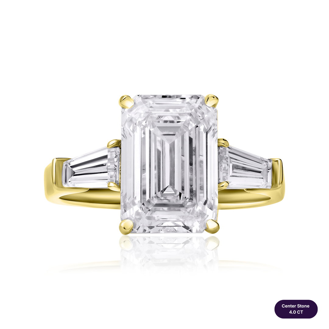 Three-Stones Lab Diamond Ring Emerald with Tapered