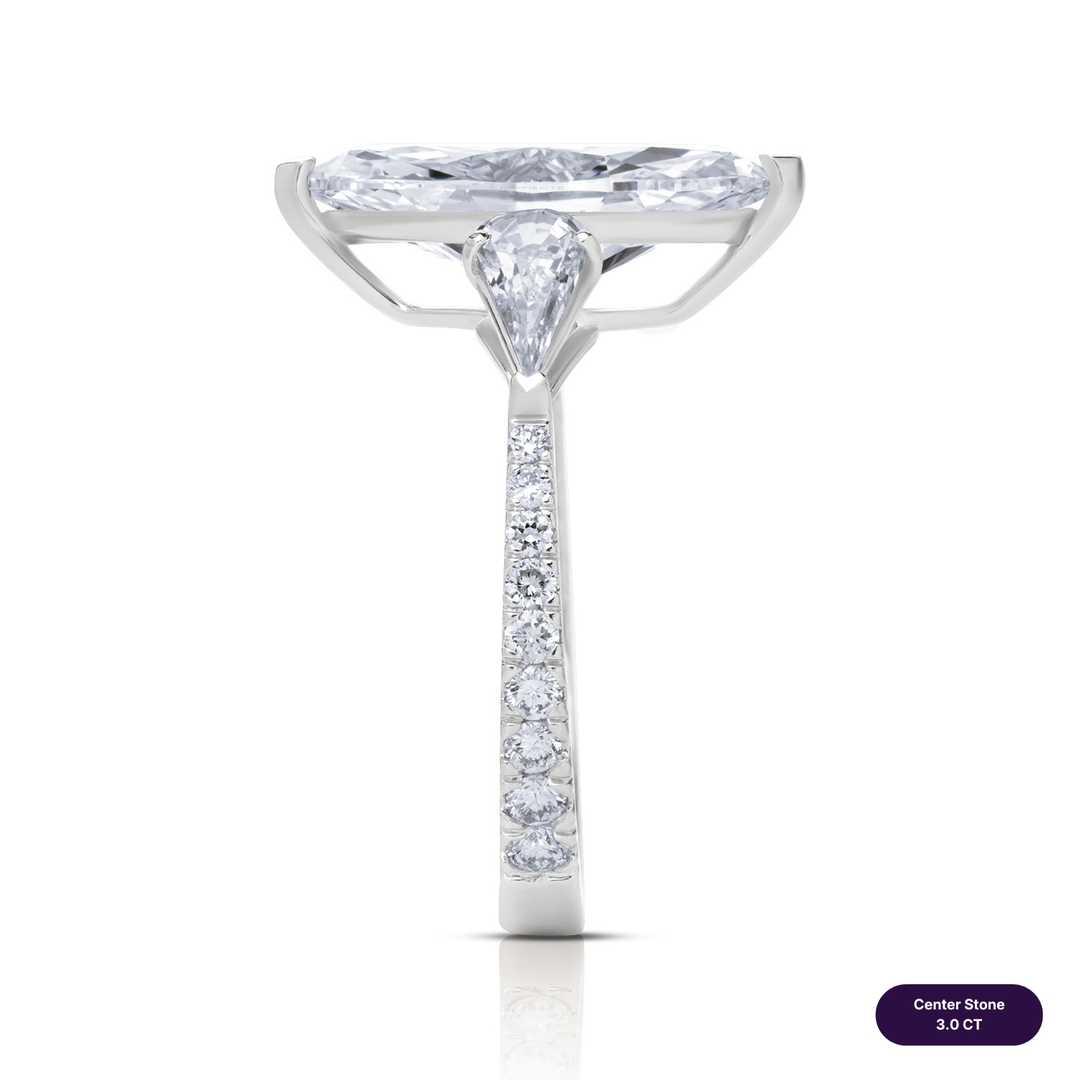 Three-Stones Lab Diamond Ring Marquise with Step Pear & Pave