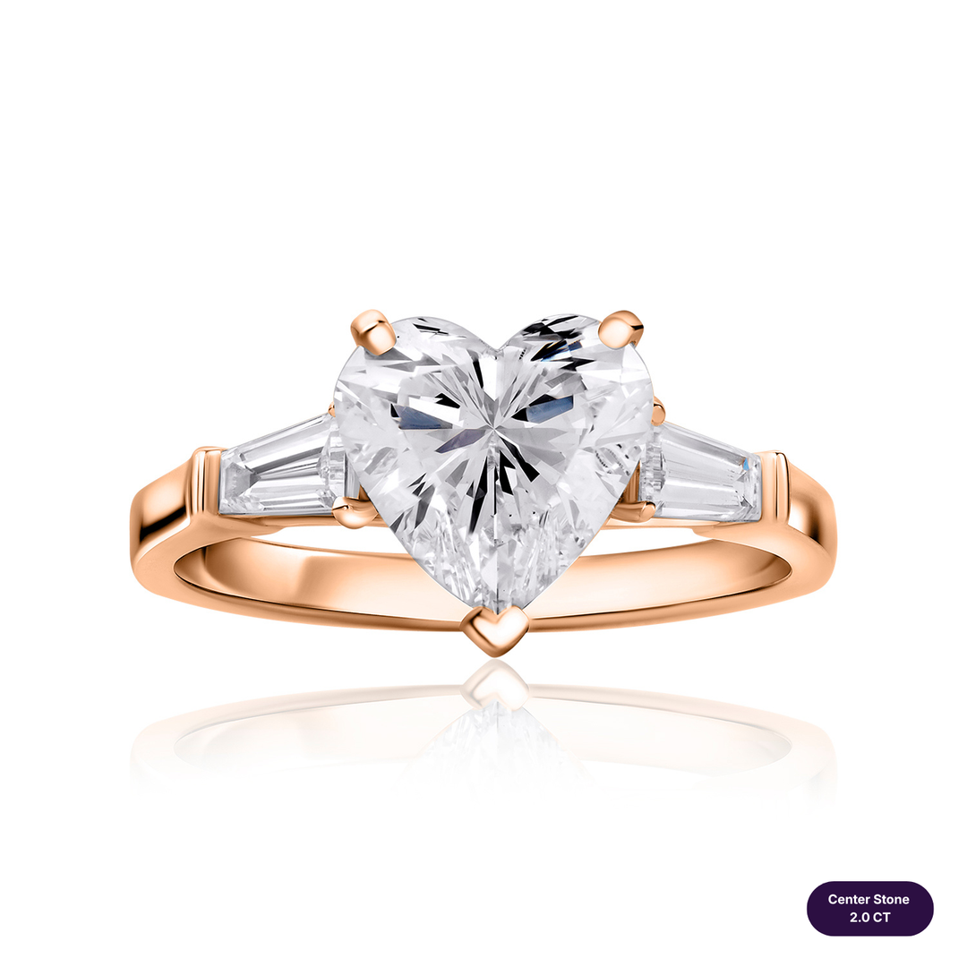 Three-Stones Lab Diamond Ring Heart with Tapered