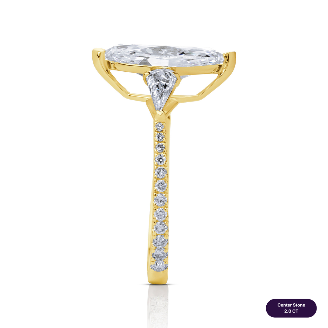 Three-Stones Lab Diamond Ring Marquise with Step Pear & Pave