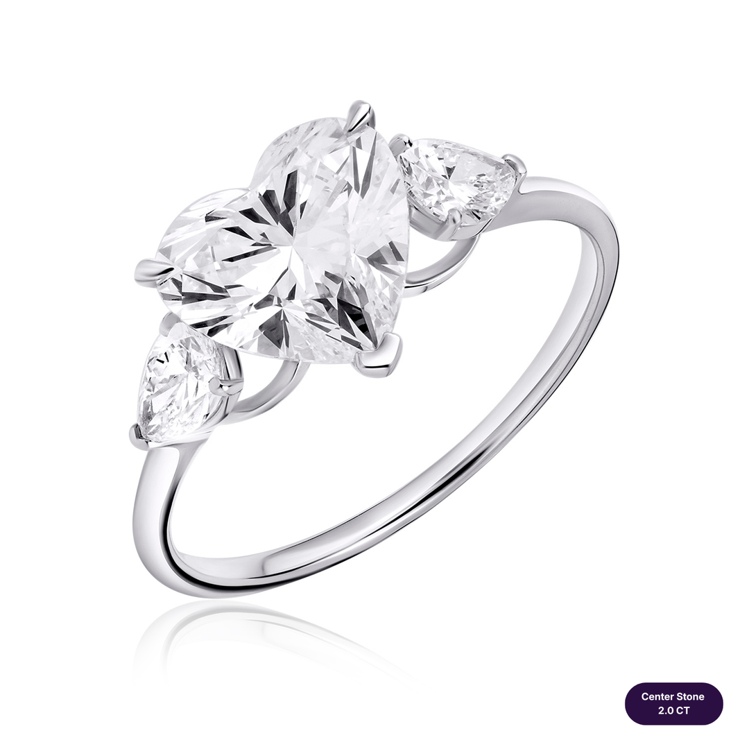 Three-Stones Lab Diamond Ring Heart