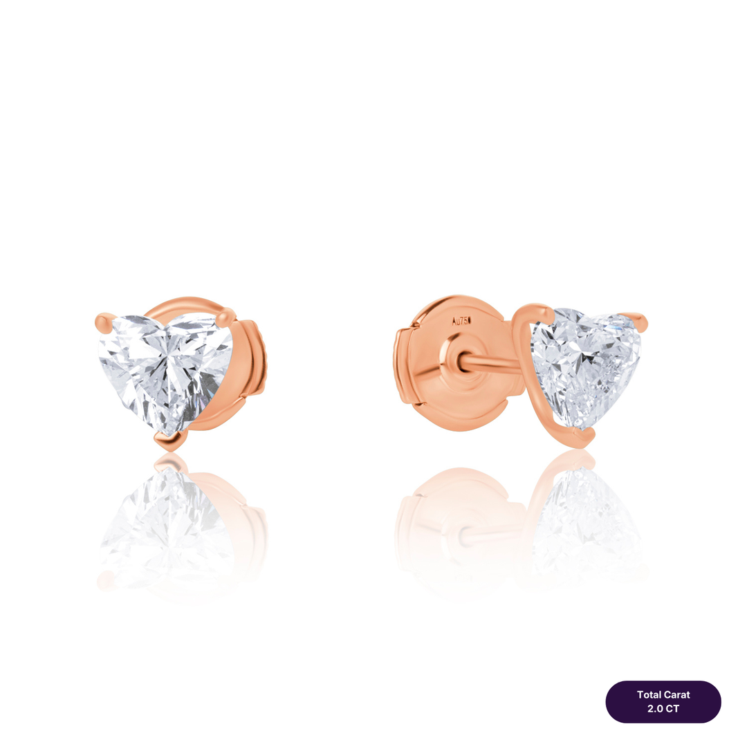 Solitaire Stud Lab Diamond Earrings Heart