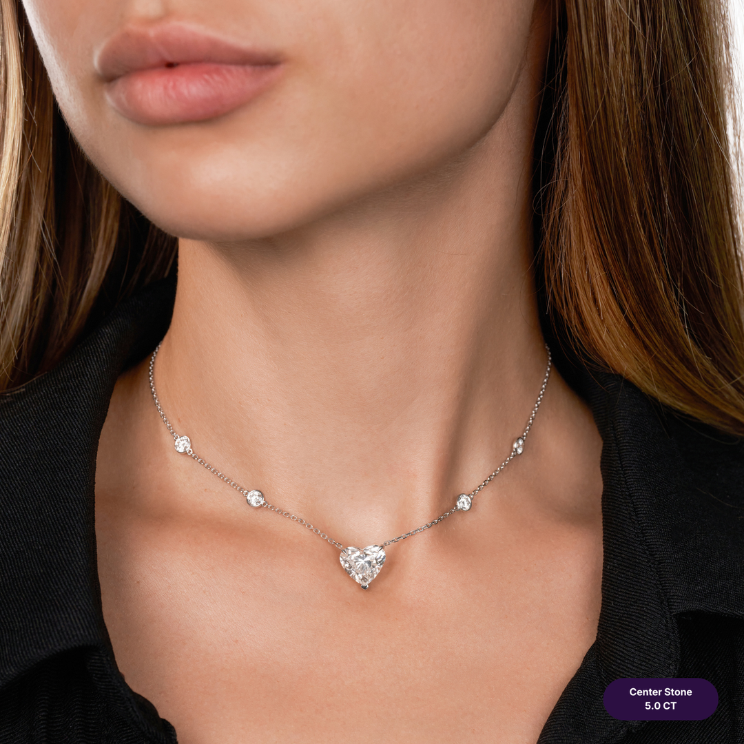 Solitaire Lab Diamond Necklace Heart with Round